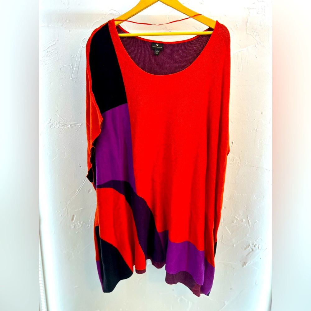 Worthington Geometric Bright Knit Poncho Size L/XL
